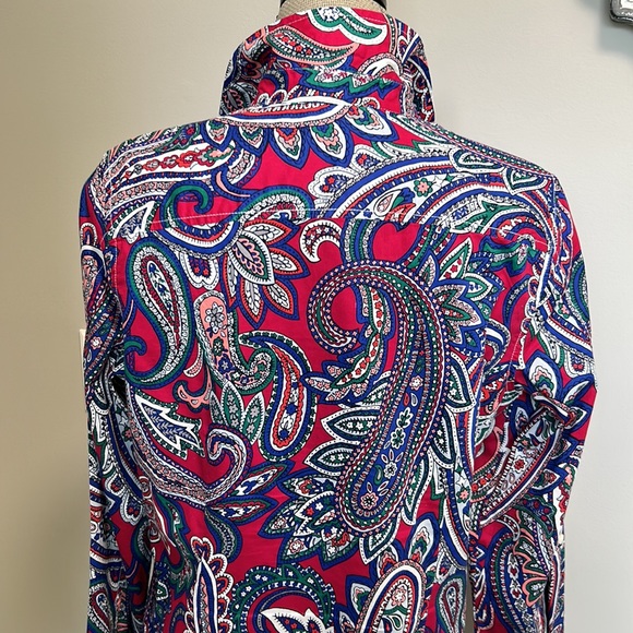 Tommy Hilfiger Classic Fit LS Cotton Paisley Button Front Blouse Sz Large - Picture 7 of 10
